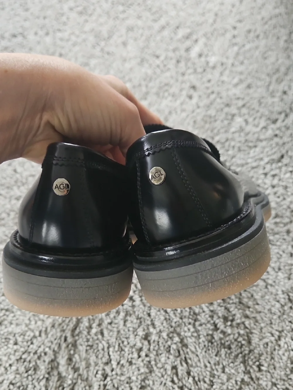Nwt AGL Black Patent Leather Penny Loafers 38 Preppy Chic Minimalist y2k